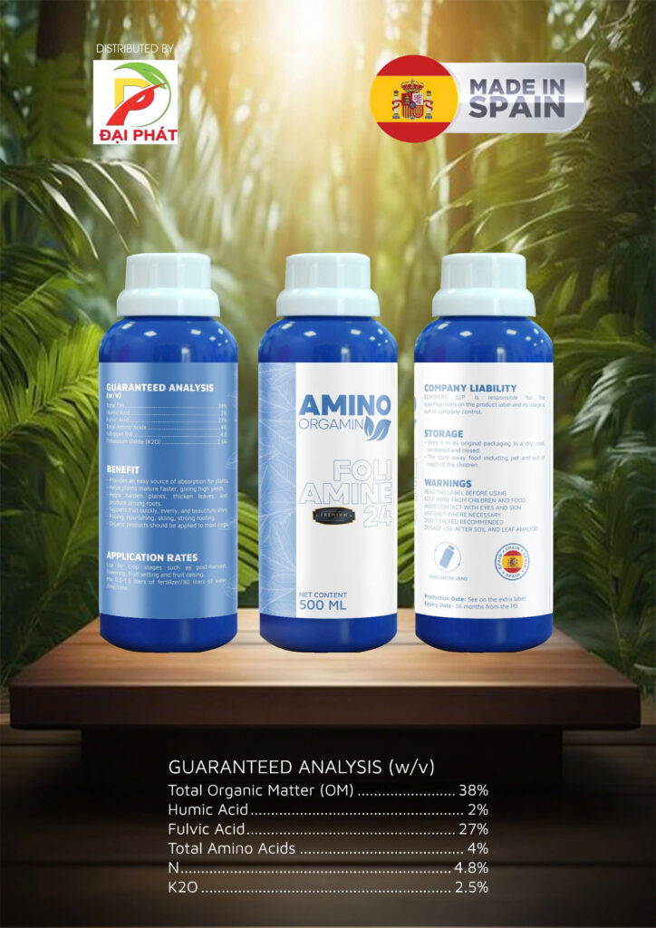 Phân bón hữu cơ Amino Orgamin (Foli Amine 24) – Nhập khẩu Tây Ban Nha | Nông Nghiệp Đại Phát