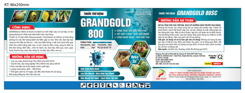 Thuốc trừ bệnh GrandGold 80SC (GrandGold 800) – Công nghệ Nano, Khô nhanh vết bệnh
